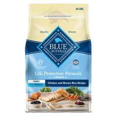 Blue Buffalo Life Protection Puppy bag-front shows real chicken first for balanced nutrition.