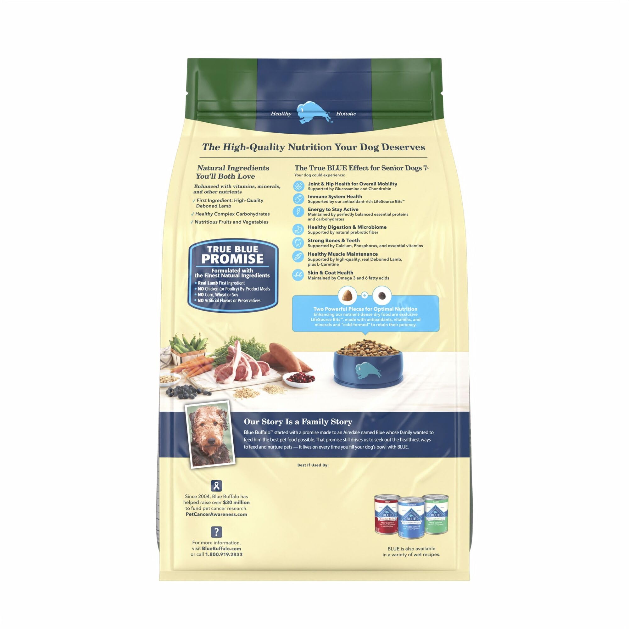 Blue Buffalo Life Protection Senior 7+ kibble closeup for texture and quality