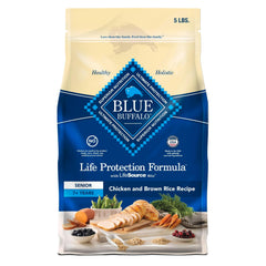 Blue Buffalo Life Protection Senior dog food bag highlighting mobility support for aging dogs