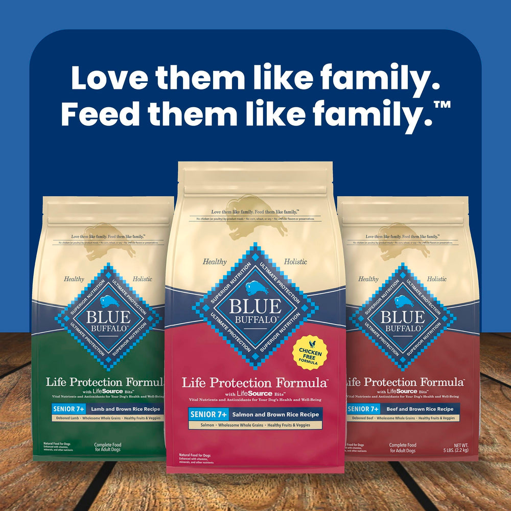 Blue Buffalo Life Protection Senior 5-lb packaging shown for convenient feeding