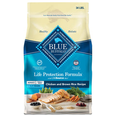 Blue Buffalo Life Protection Small Bites bag front highlights real chicken first ingredient for balanced nutrition
