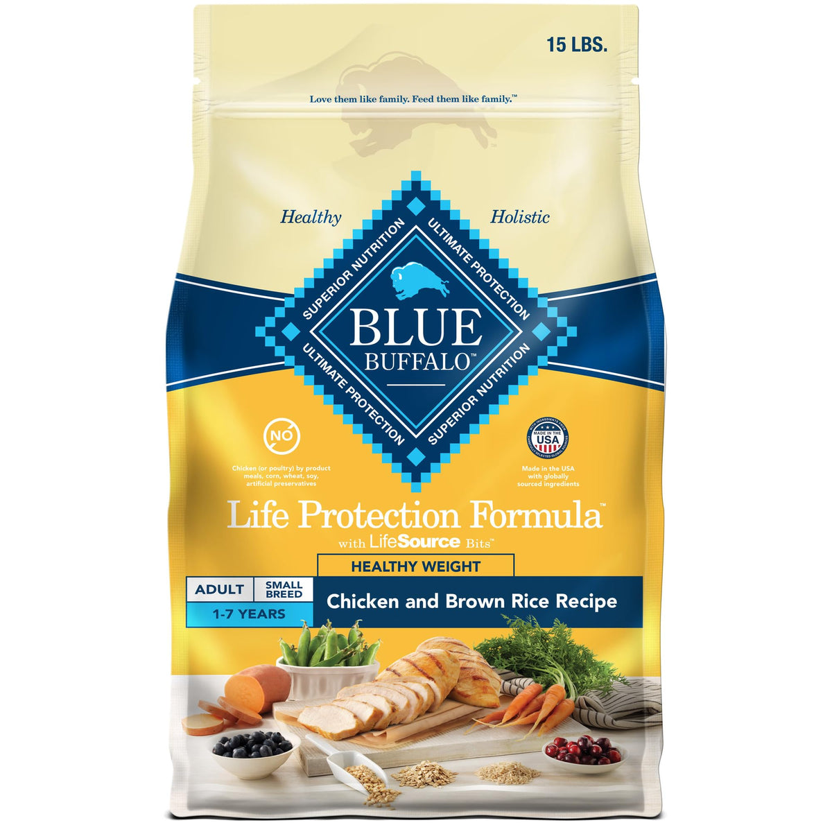 Blue Buffalo Life Protection Small Breed kibble closeup for controlled portions