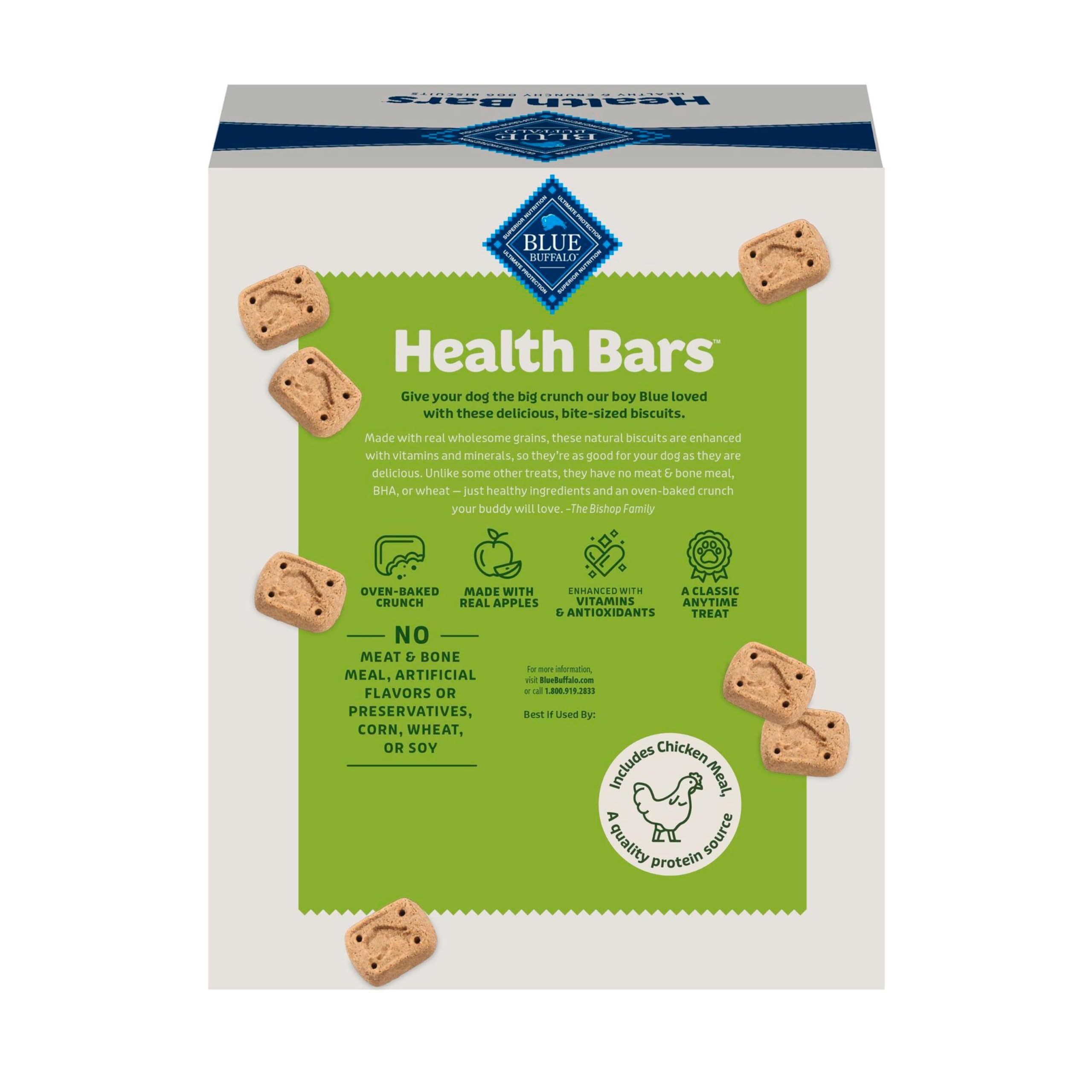 Blue Buffalo Health Bars oven-baked crunch enhances snacking moments.