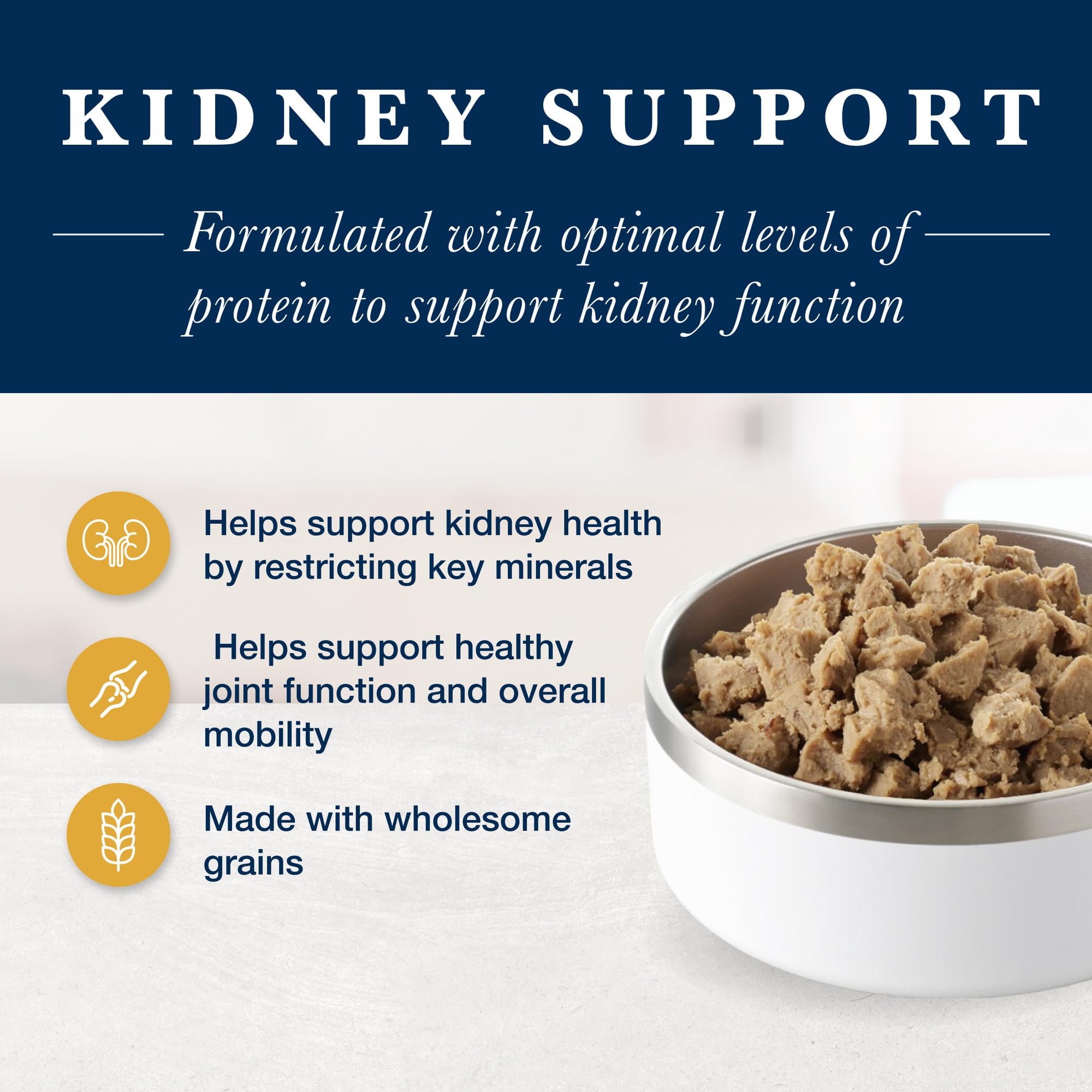 Blue Buffalo Natural Veterinary Diet KM label detail showing kidney and mobility formulation.