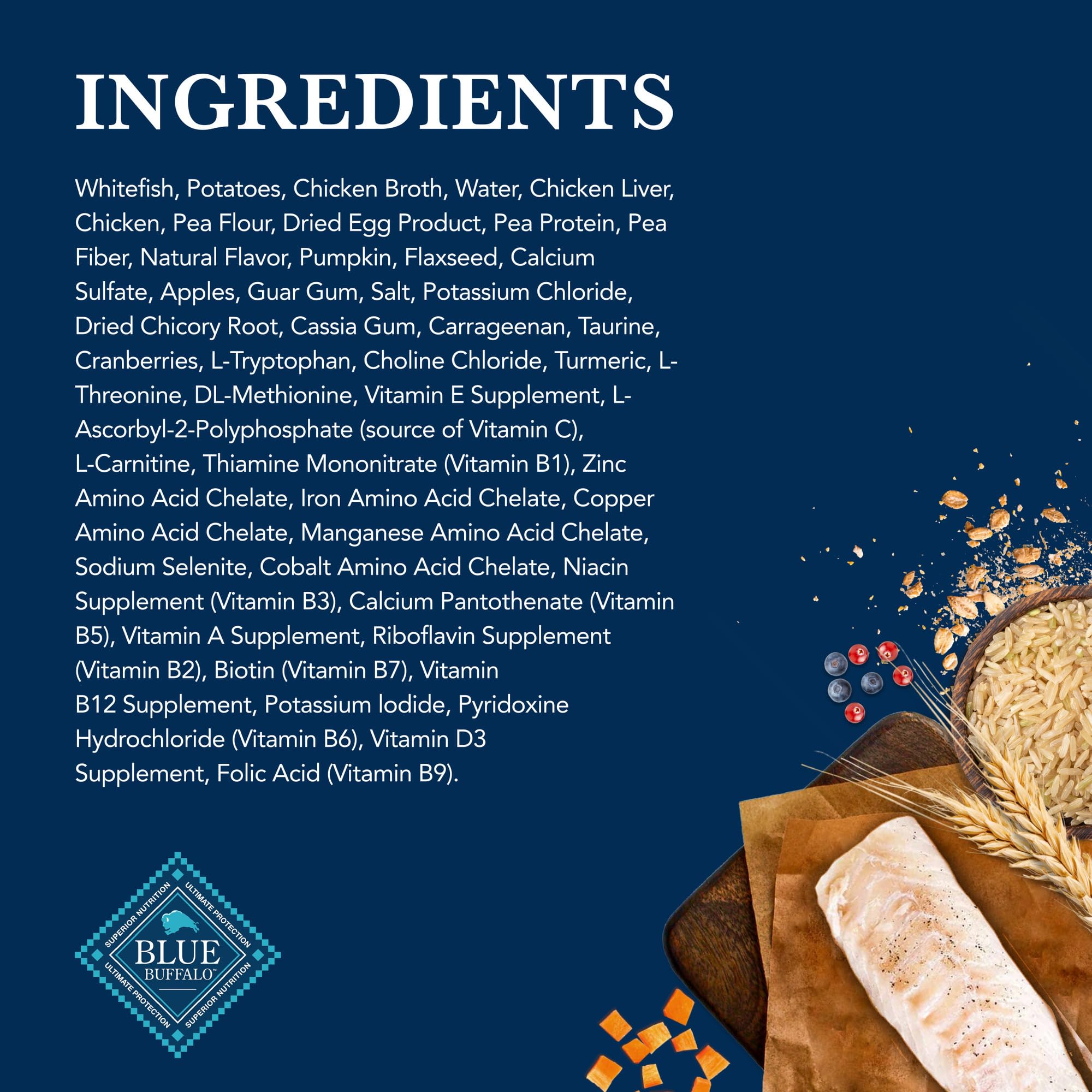 Blue Buffalo no chicken by-product meals, simple ingredient profile.