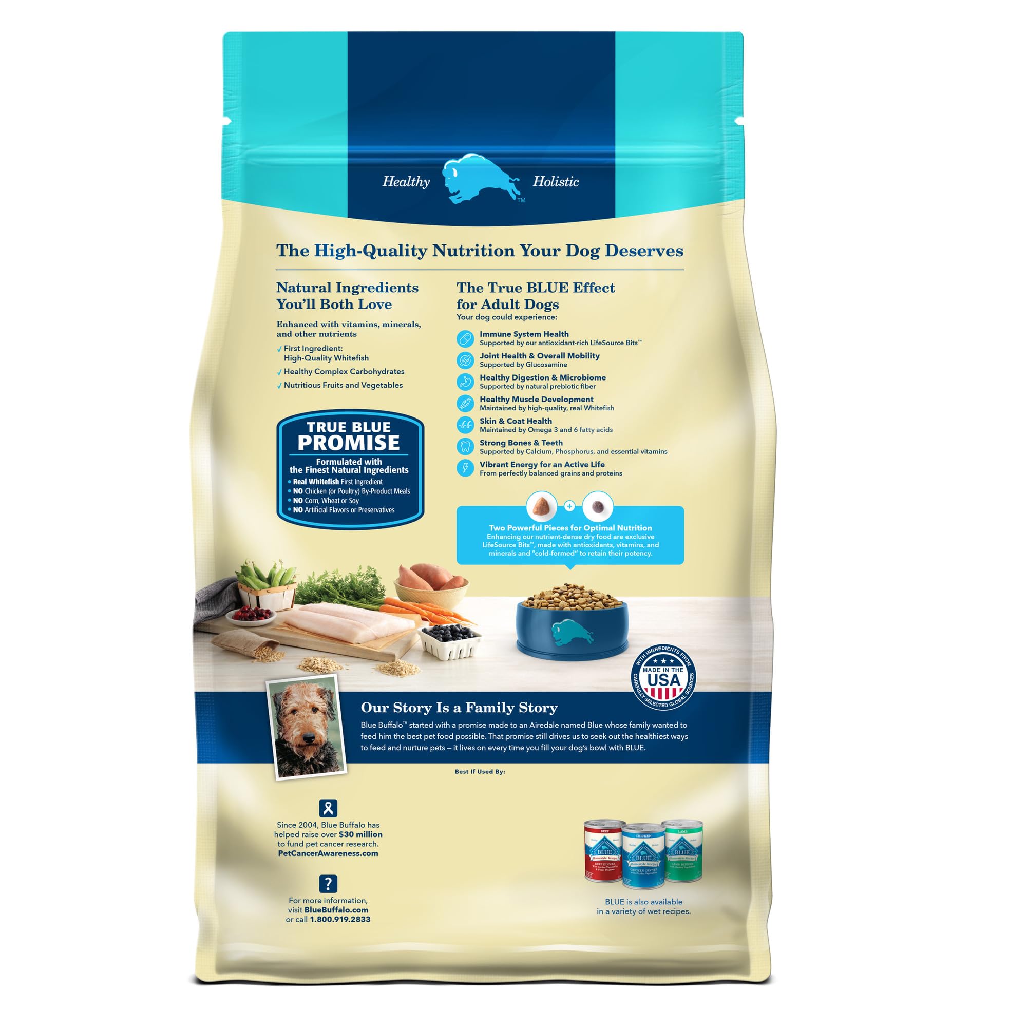 Blue Buffalo No-Chicken-Byproduct label demonstrates a clean protein source.
