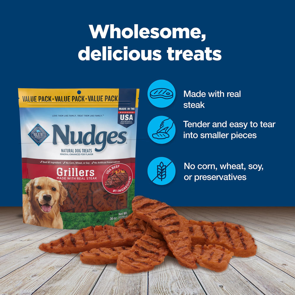 Blue Buffalo Nudges Grillers no wheat or soy in formula.