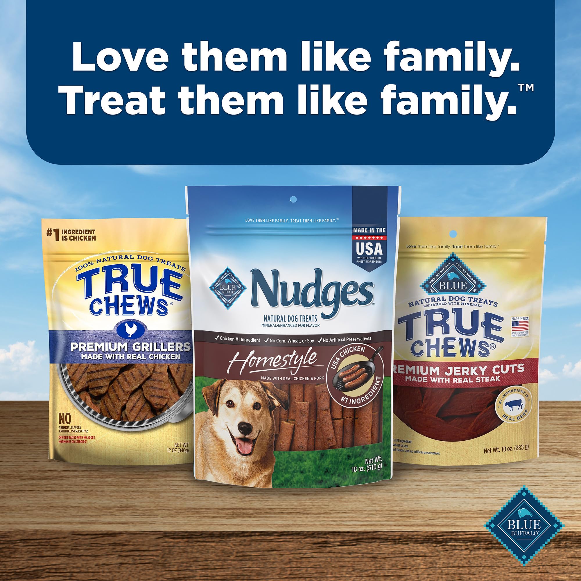 Blue Buffalo Nudges Homestyle treats in a bowl for snacking.