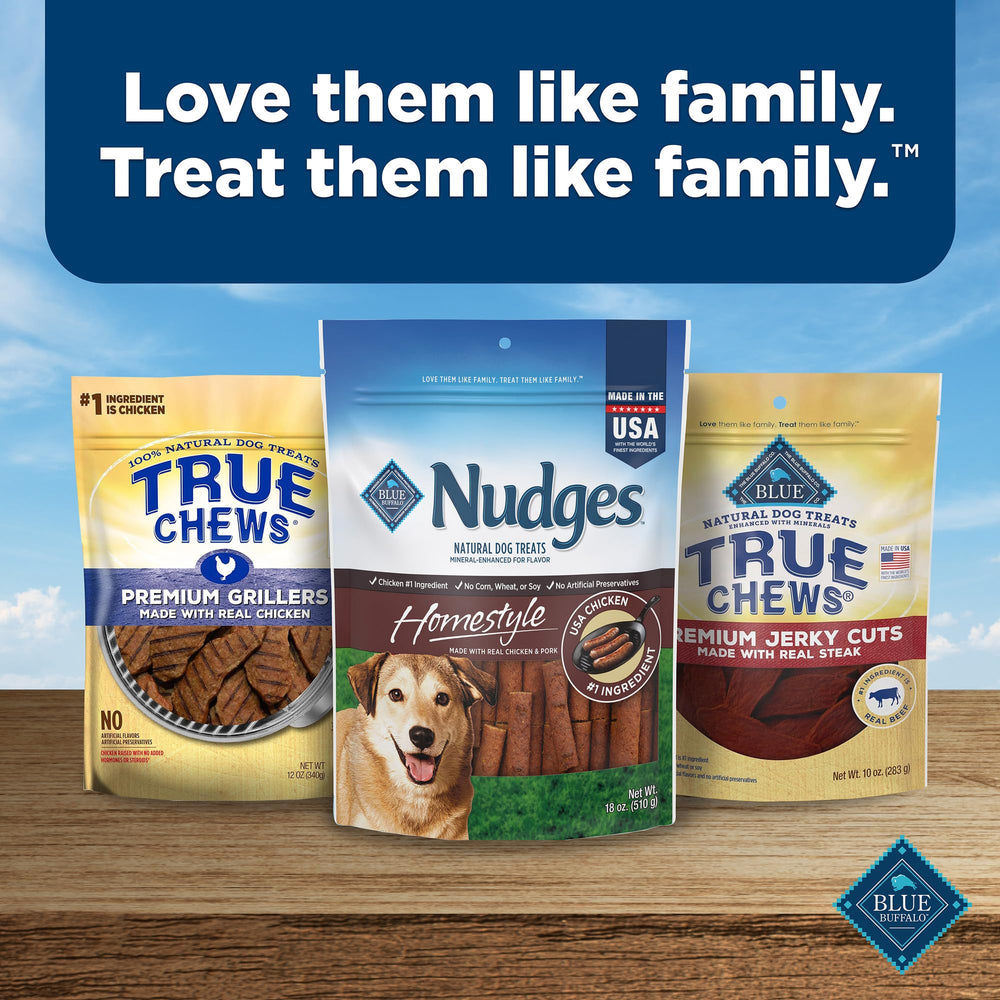 Blue Buffalo Nudges Homestyle treats in a bowl for snacking.