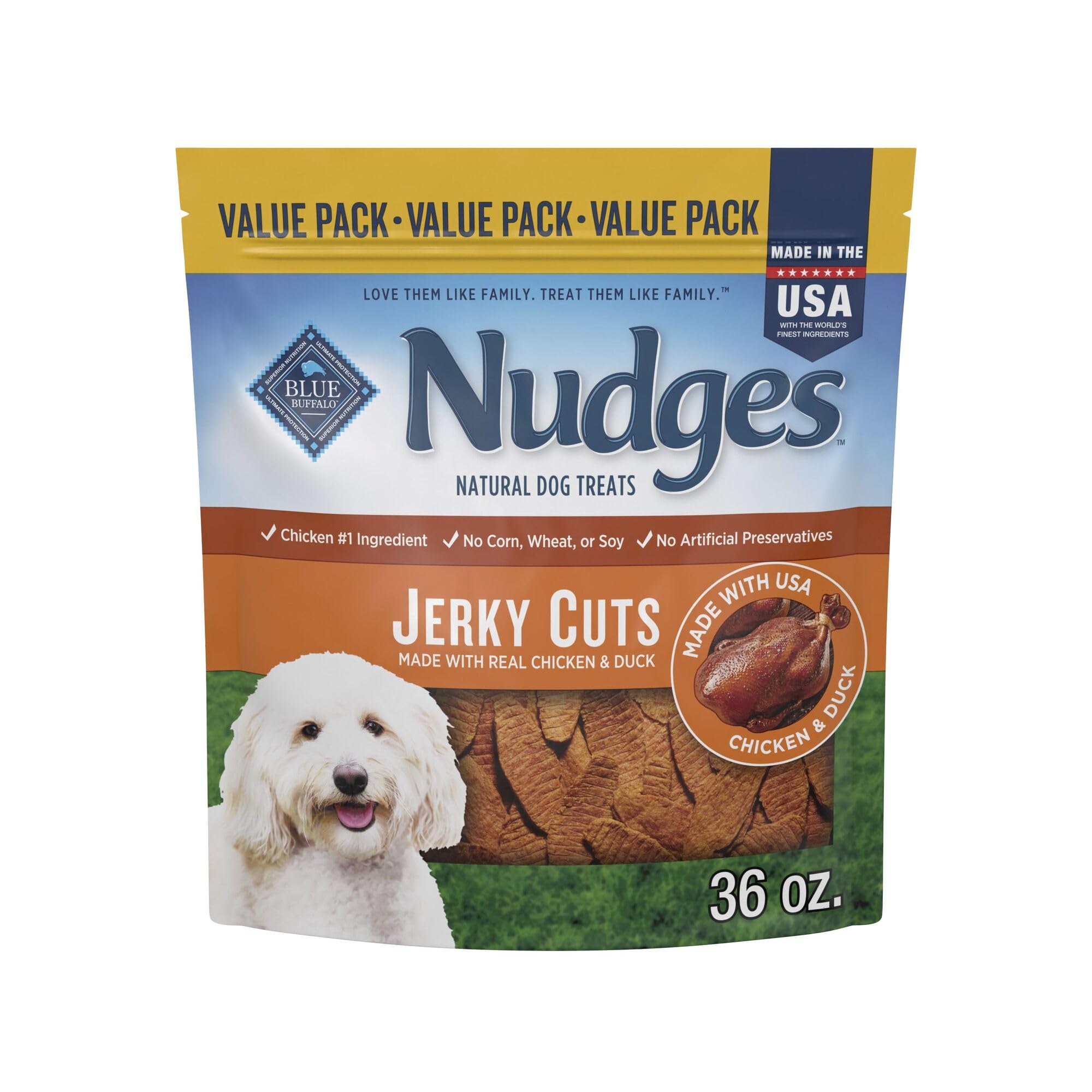 Blue Buffalo Nudges packaging highlights real ingredients and USA-made quality