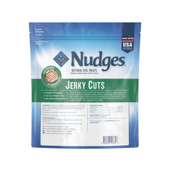 Blue Buffalo Nudges Jerky Cuts real chicken first ingredient signals natural flavor.