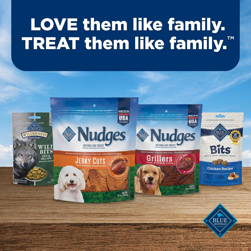 Blue Buffalo Nudges Jerky Cuts USA-sourced chicken detail.