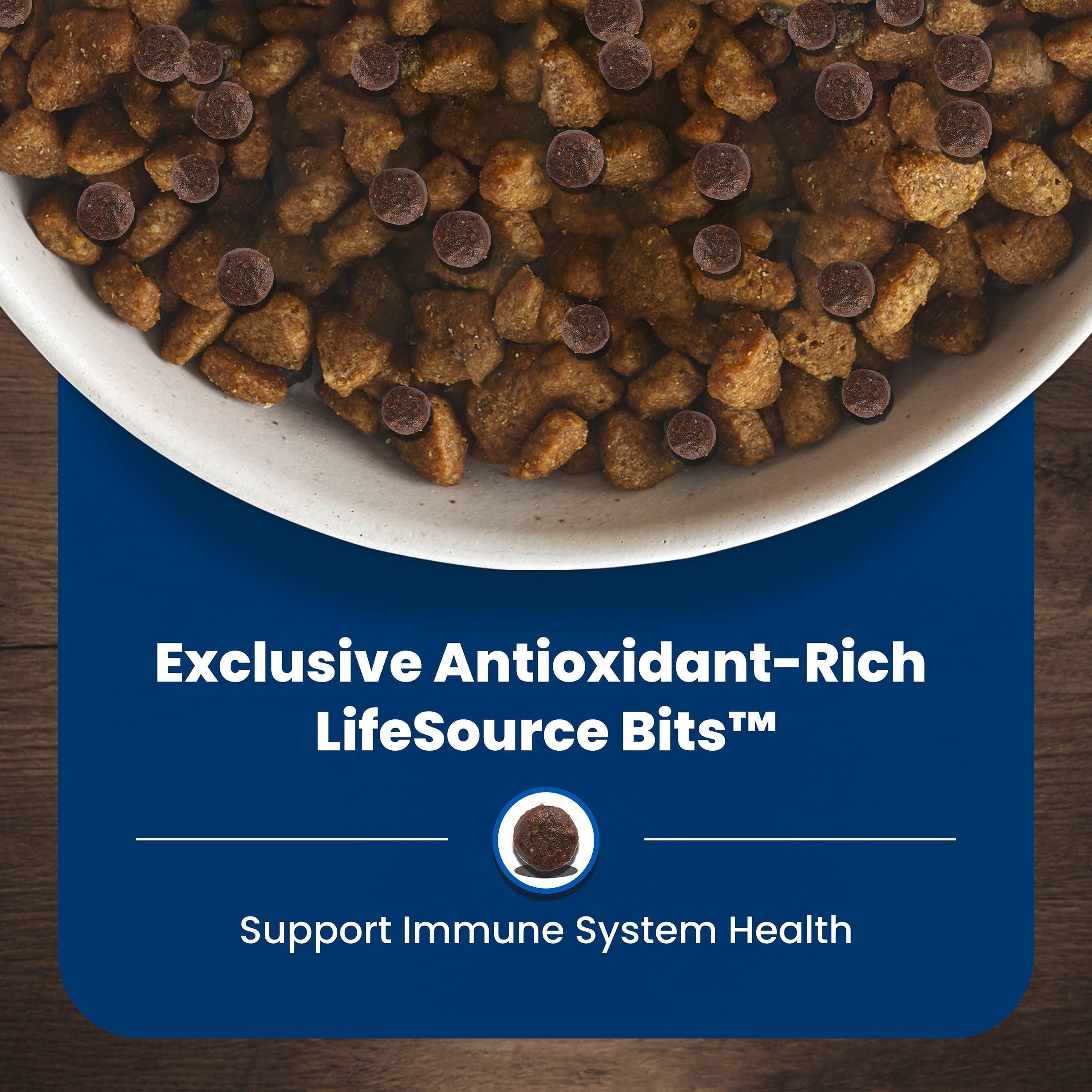 Blue Buffalo prebiotic fiber supports healthy digestion in older dogs.