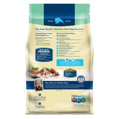Blue Buffalo puppy food image highlights real lamb as the first ingredient for natural taste.