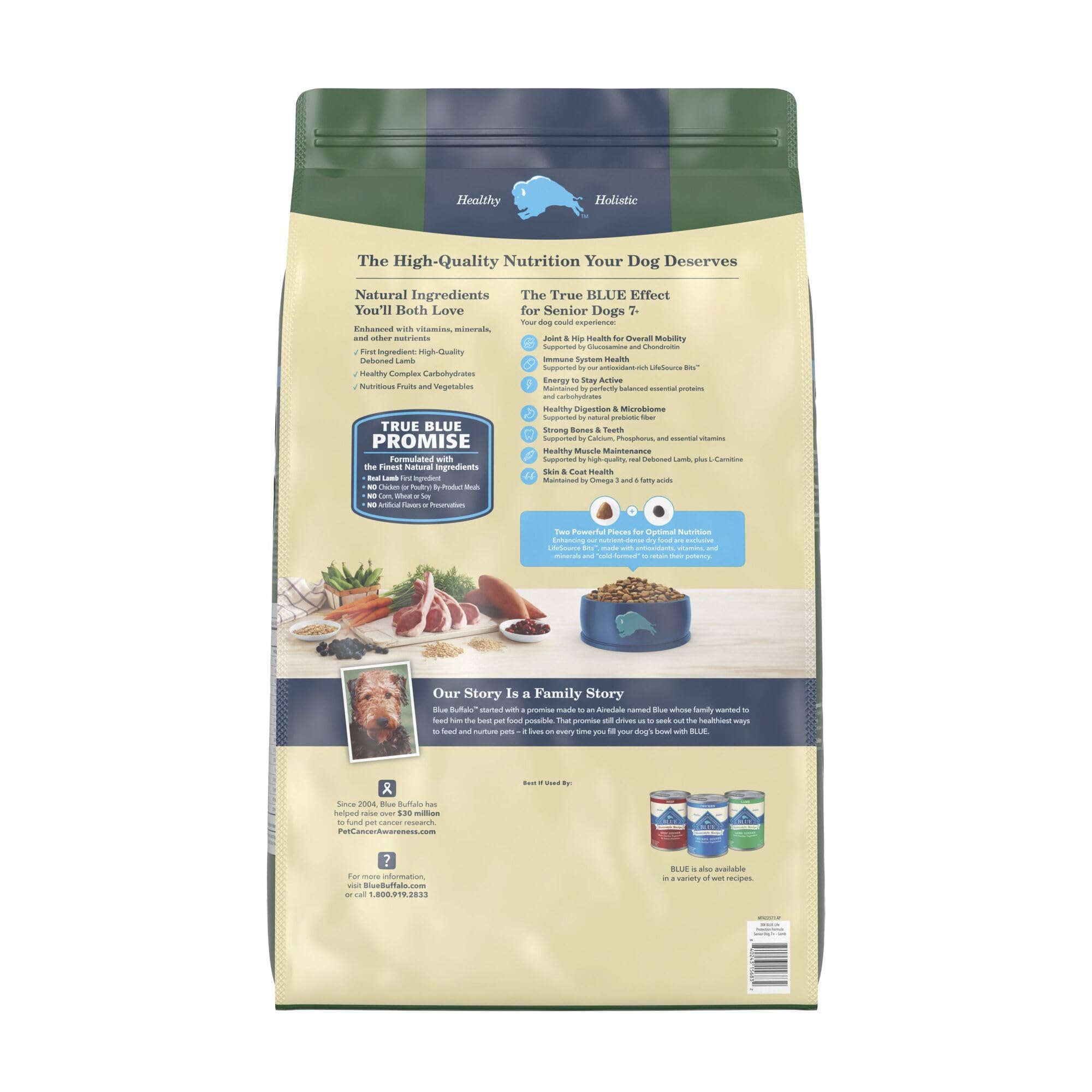 Blue Buffalo Senior joint support with glucosamine-chondroitin aids mobility and comfort.