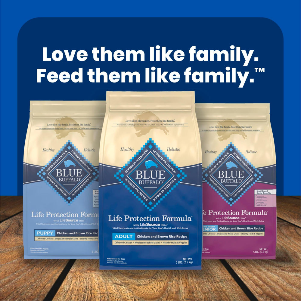 Serving suggestions from Blue Buffalo help plan daily meals for dogs.