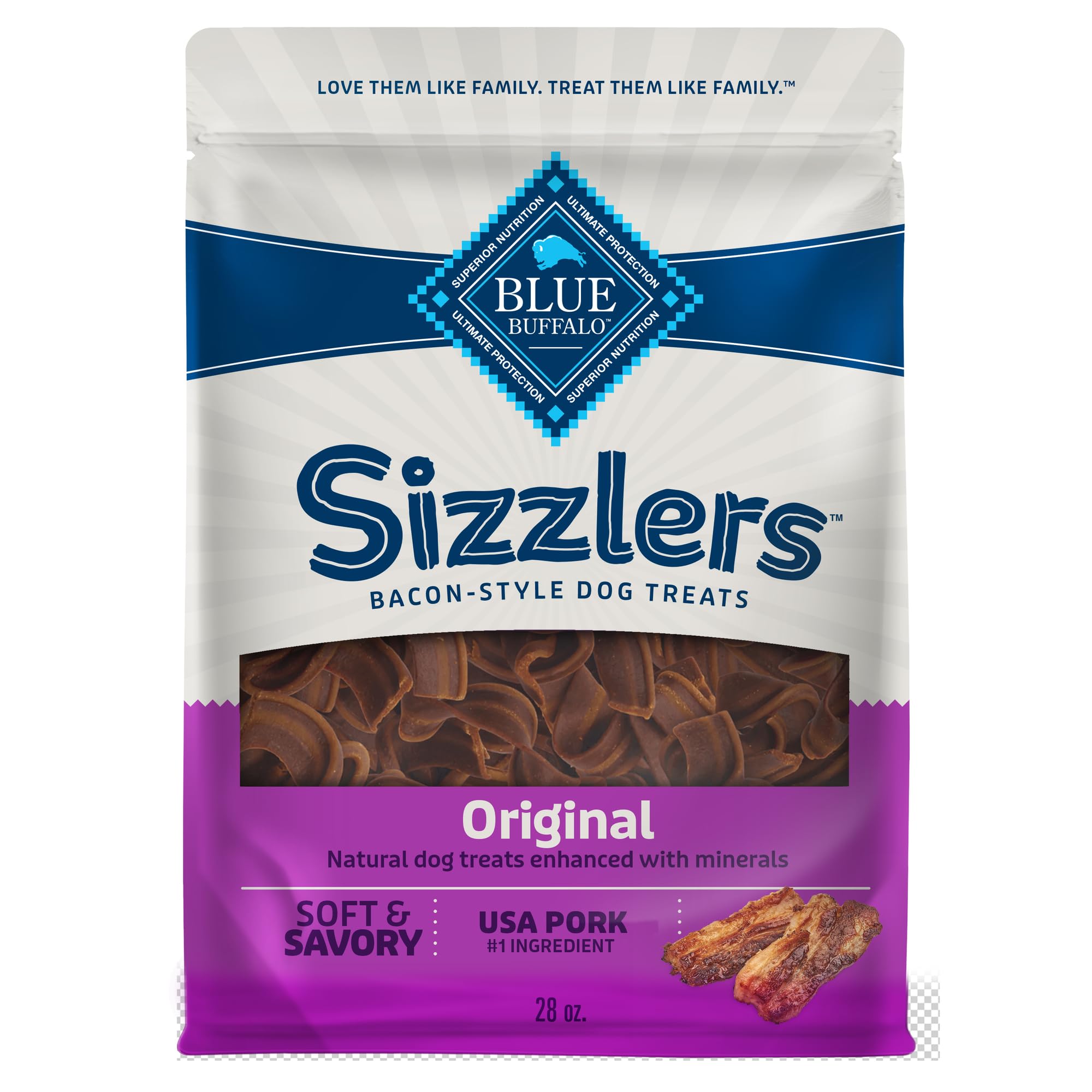 Blue Buffalo Sizzlers real USA pork first for dogs' savory flavor