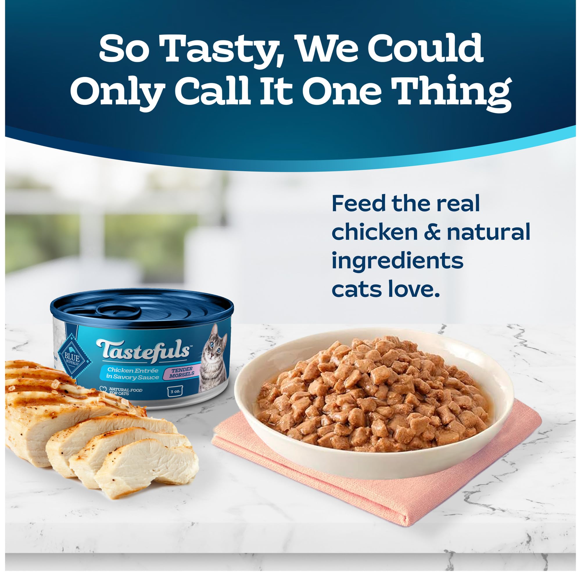 Blue Buffalo Tastefuls 24-pack cans, convenient wet cat food for meals.