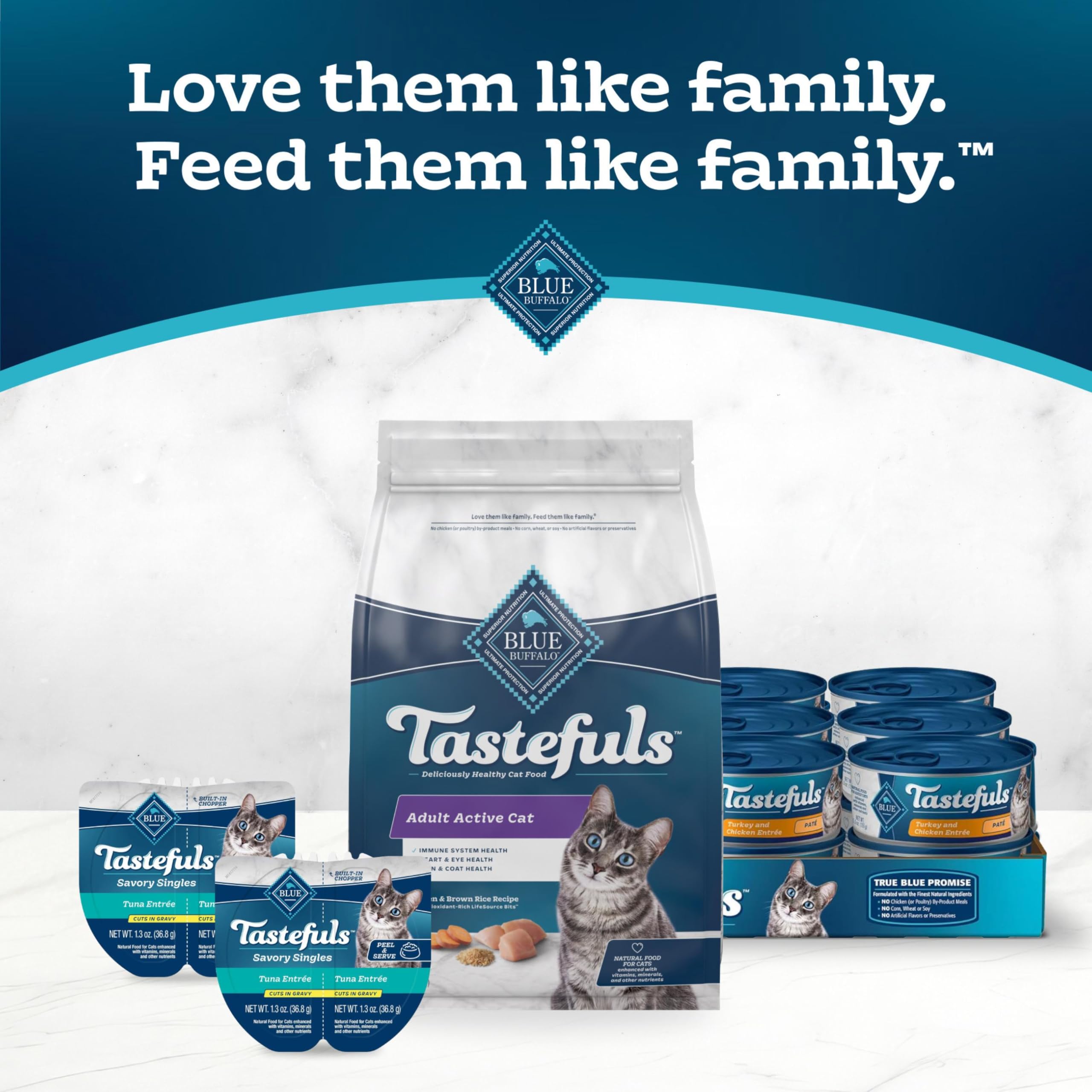 Blue Buffalo Tastefuls active cat food supports a balanced daily routine