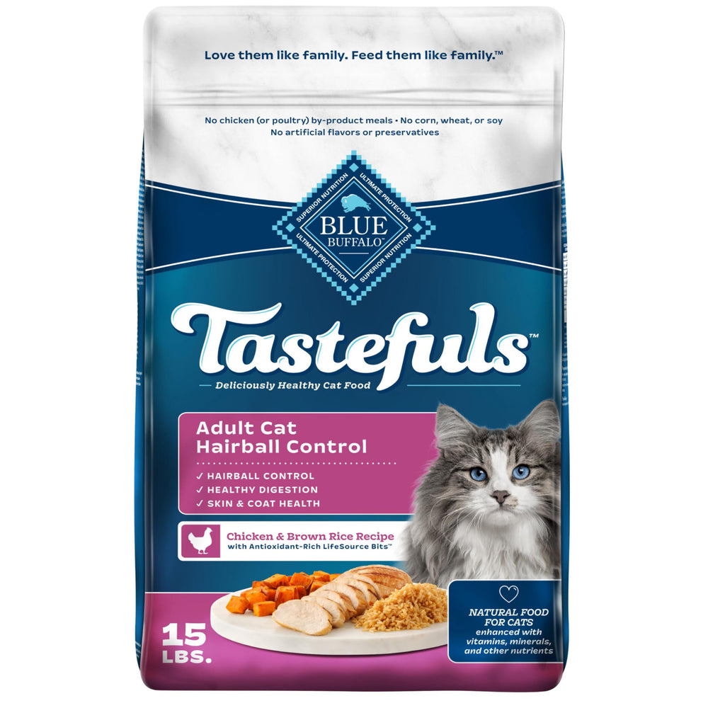 Blue Buffalo Tastefuls bag front shows real chicken first ingredient for tasty nutrition.