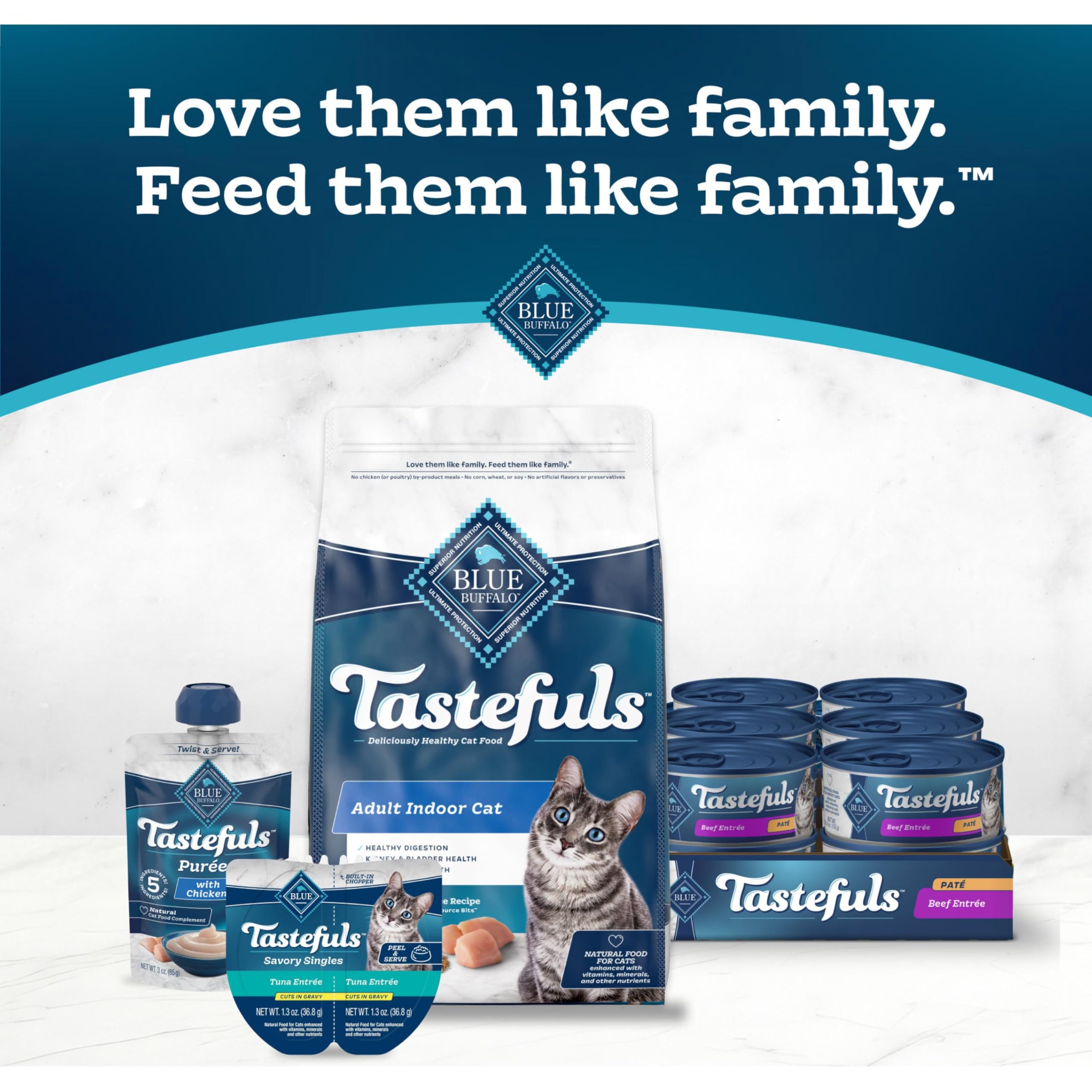 Blue Buffalo Tastefuls Beef Pate dining-room-light highlights quality ingredients.