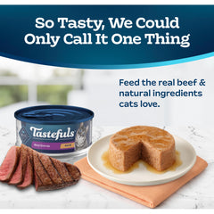 Blue Buffalo Tastefuls Beef Pate serving-bowl invites cats to enjoy a flavorful meal.