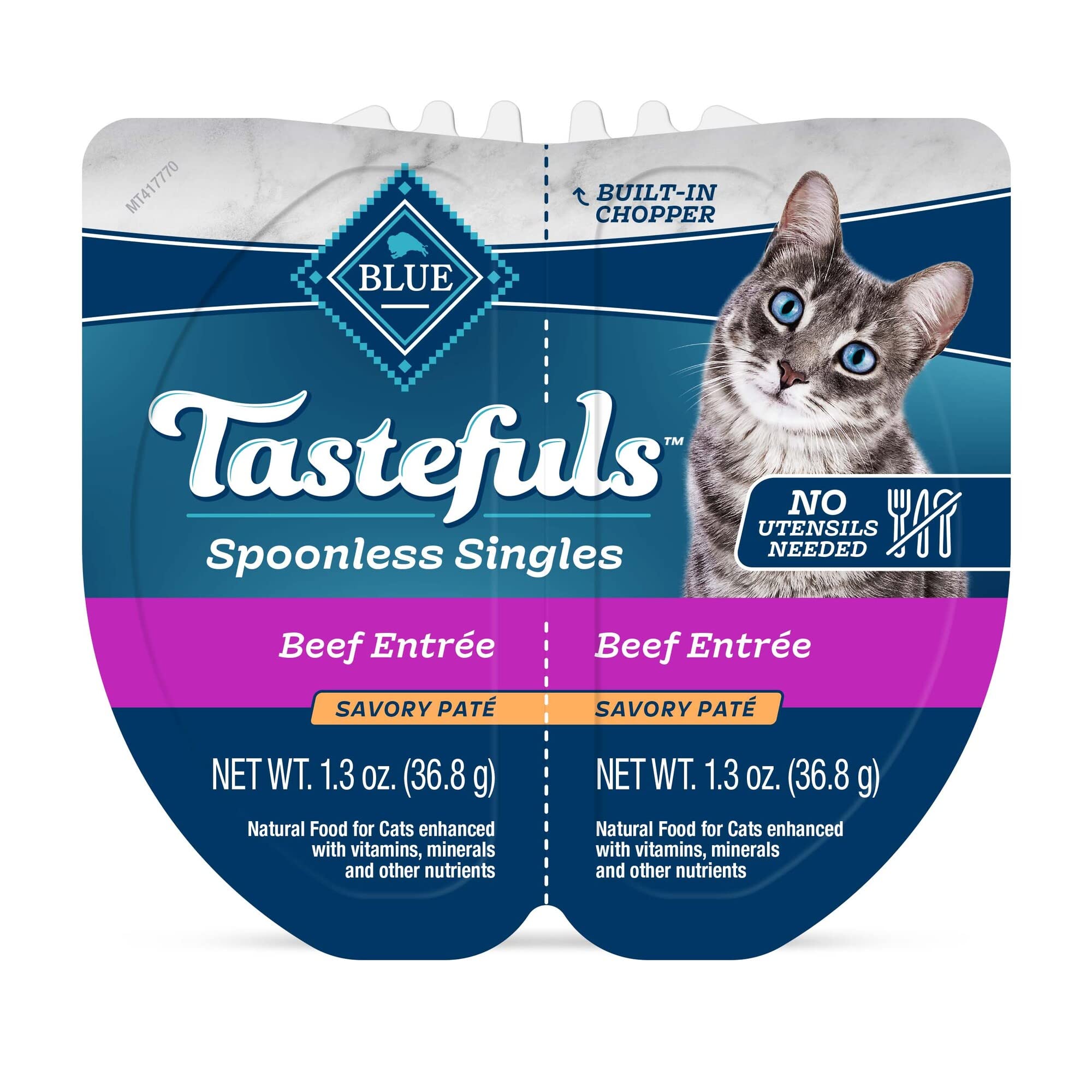 Blue Buffalo Tastefuls built-in chopper cups simplify feeding and cleanup