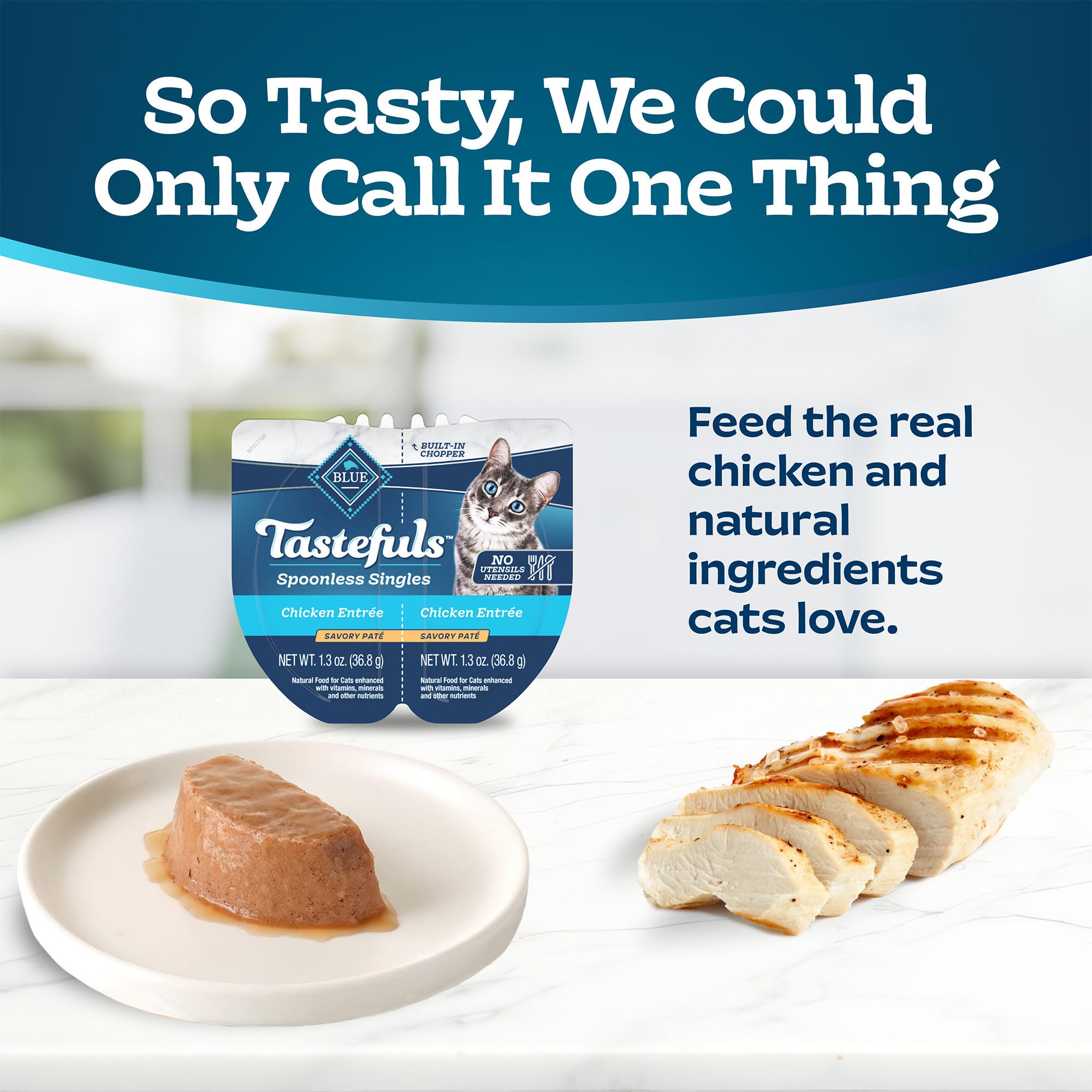 Blue Buffalo Tastefuls built-in chopper aids easy serving without utensils