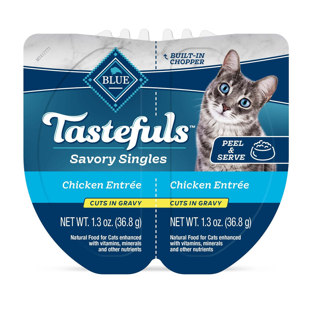 Blue Buffalo Tastefuls chicken entrée in gravy cups offer convenient, single-serve meals.