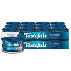 Blue Buffalo Tastefuls chicken entree packaging highlights natural ingredients for cats.