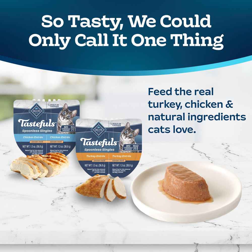 Blue Buffalo Tastefuls chicken pâté entree for a savory cats’ meal option.