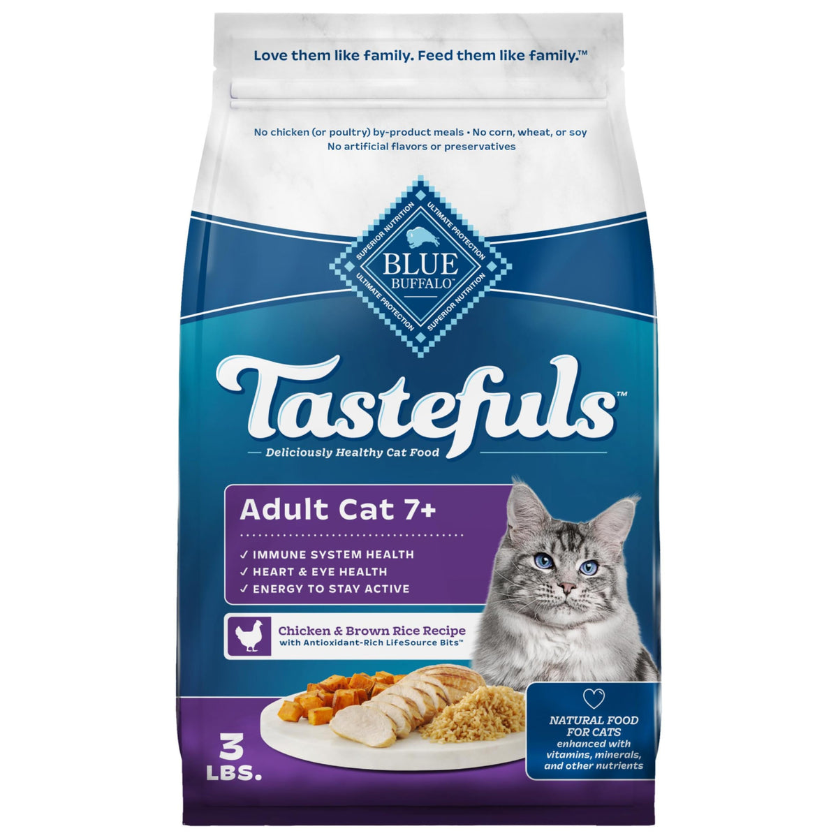Blue Buffalo Tastefuls cat food with real chicken first ingredient for adult cats