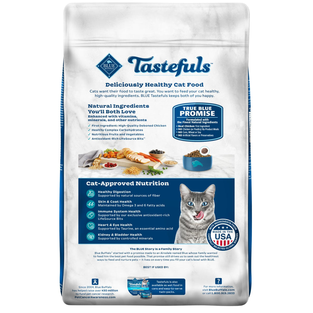 Blue Buffalo Tastefuls chicken first ingredient highlights premium protein.