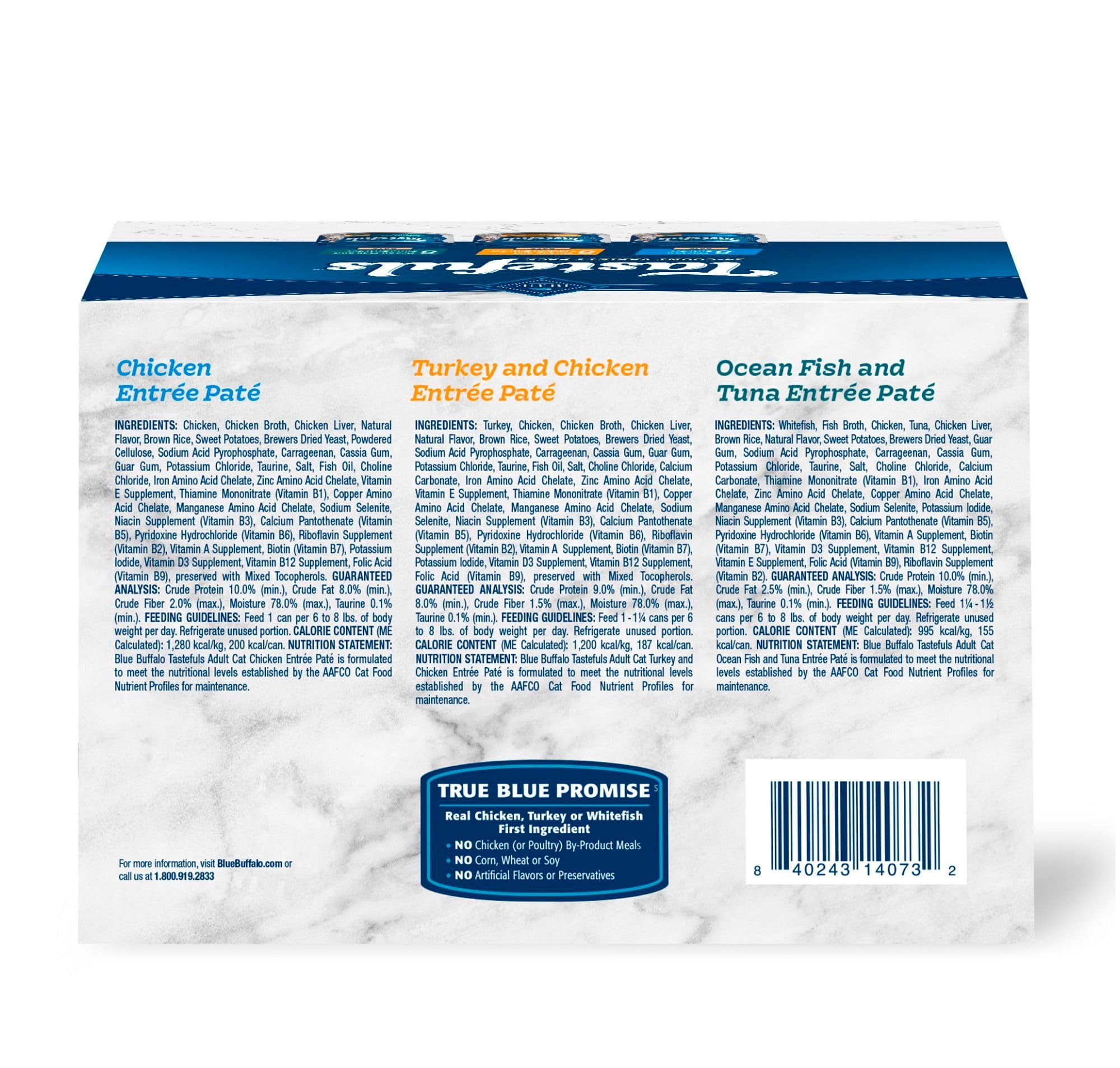 Blue Buffalo Tastefuls chicken pâté cans with real chicken first in every serving.
