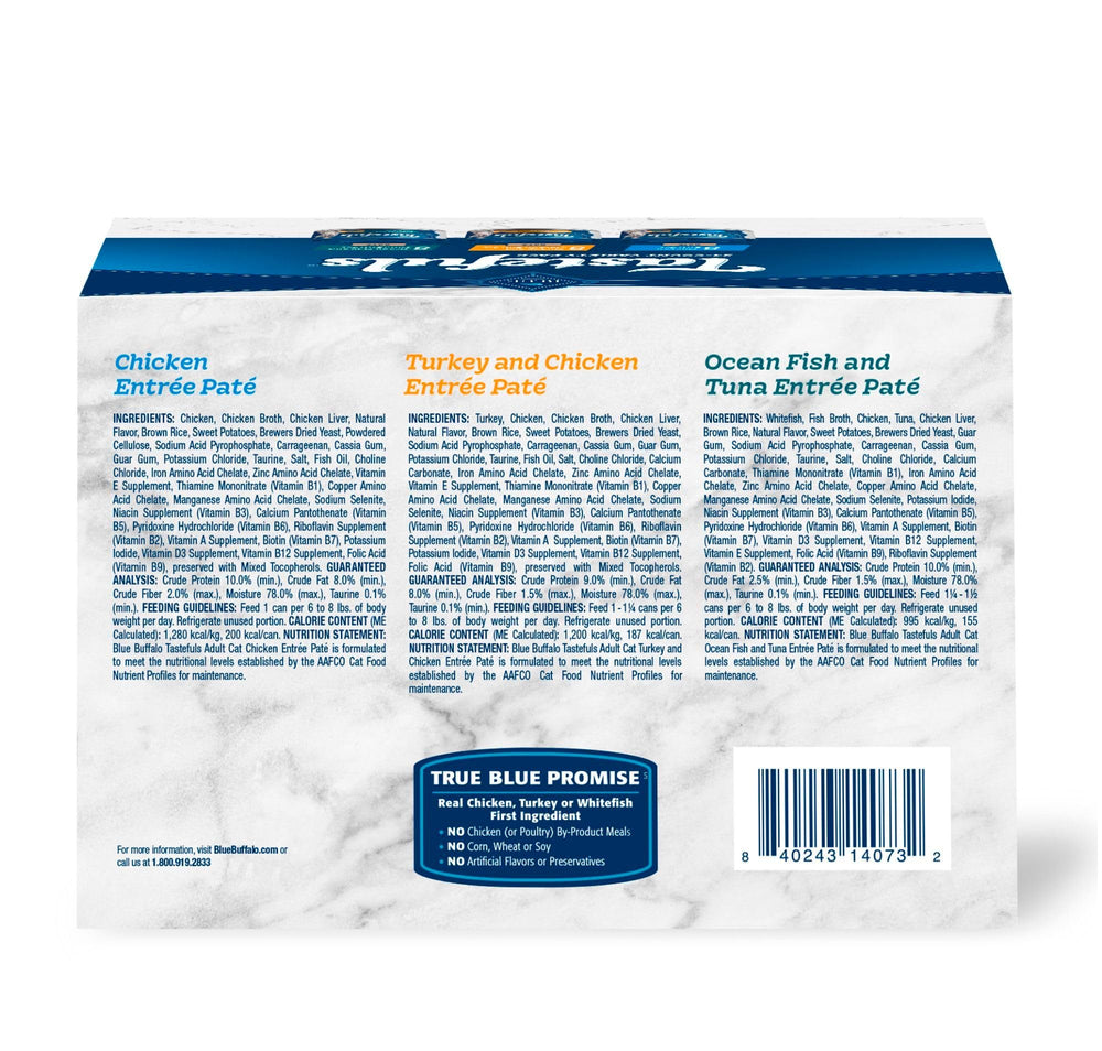 Blue Buffalo Tastefuls chicken pâté cans with real chicken first in every serving.
