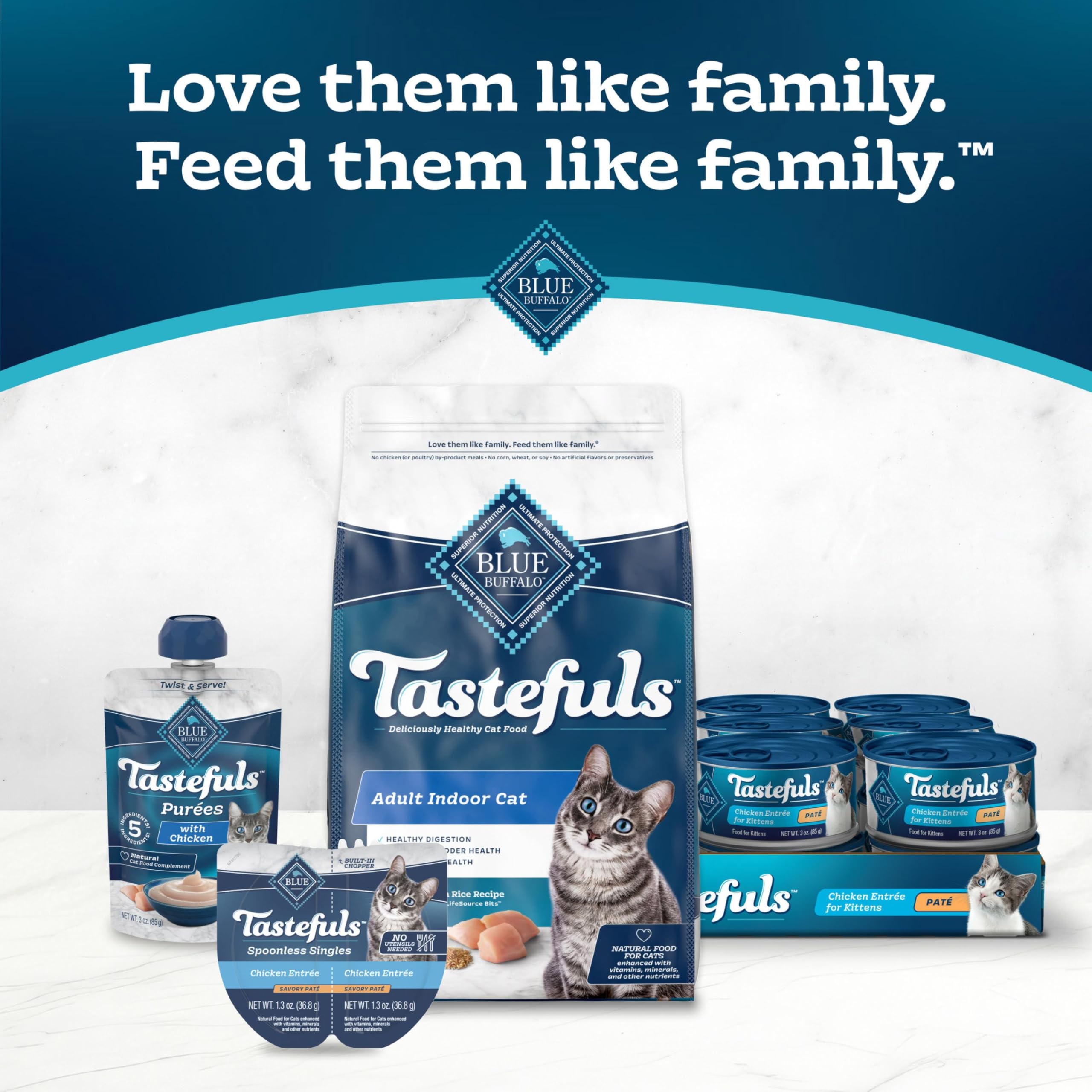 Blue Buffalo Tastefuls easy feed time with open-and-serve trays for convenience.