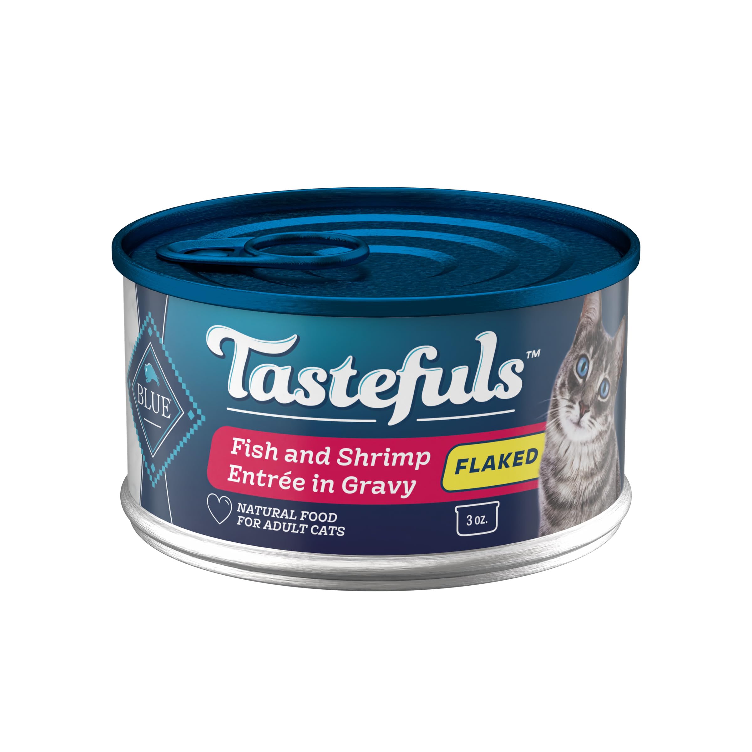 Blue Buffalo Tastefuls flaked wet cat food with real fish and shrimp for enticing flavor