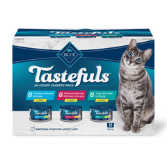 Blue Buffalo Tastefuls tuna in gravy can close-up showing real meat first for cats