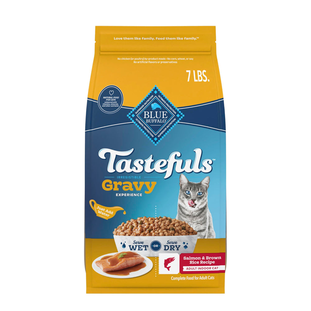 Blue Buffalo Tastefuls gravy experience bowl shows real salmon flavor for crave-worthy meals.