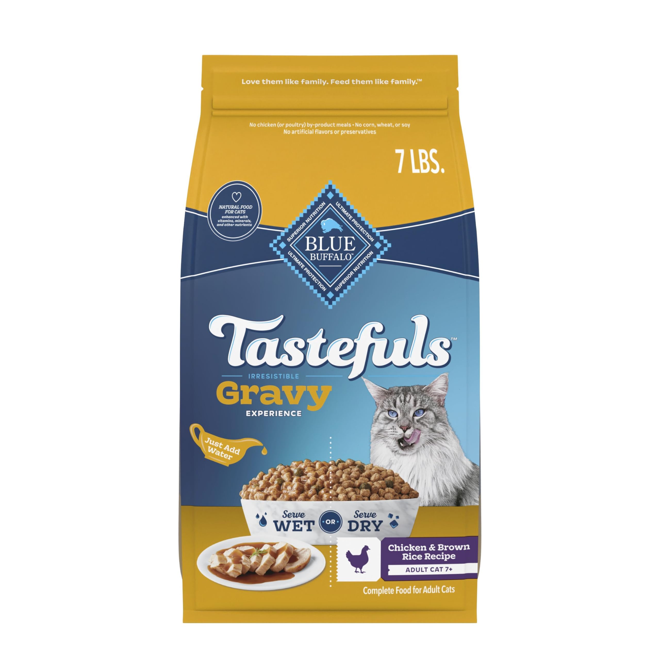 Blue Buffalo Tastefuls Gravy Experience dry kibble for adult cats with crunchy texture