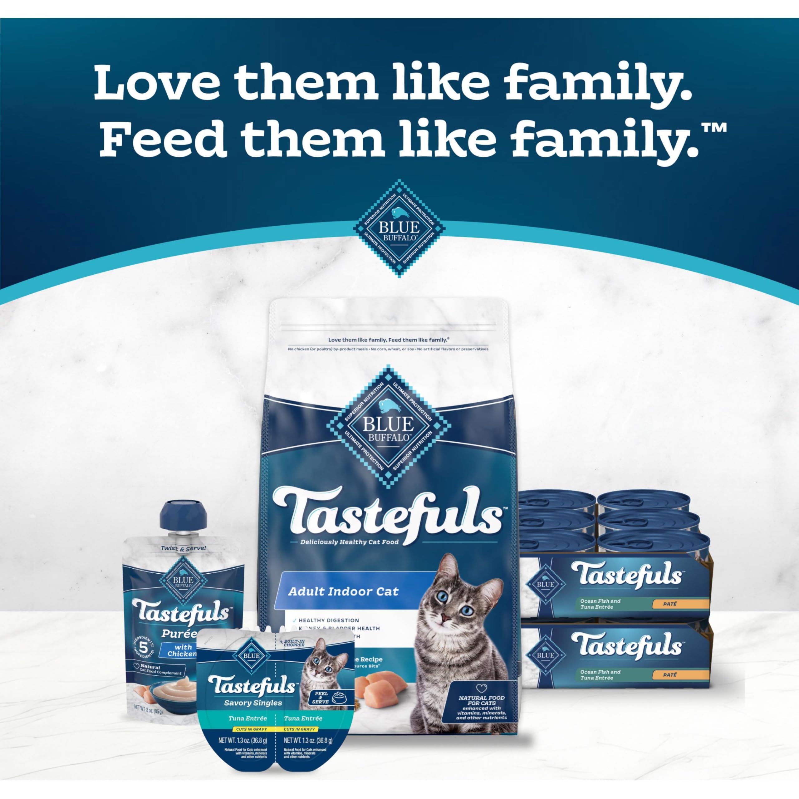 Happy cat enjoying Blue Buffalo Tastefuls mealtime