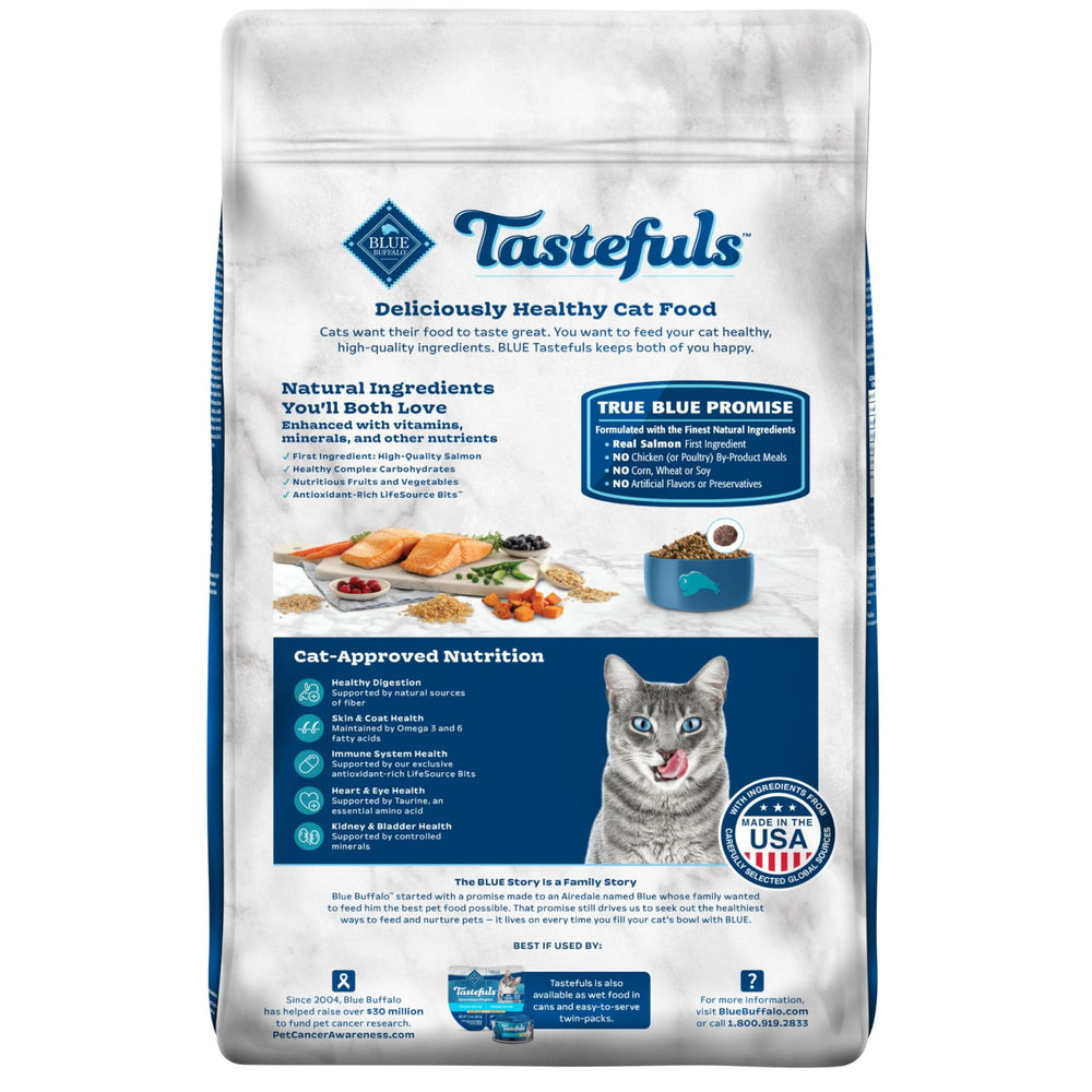 Indoor adult cat enjoys Tastefuls formula with real salmon and fiber