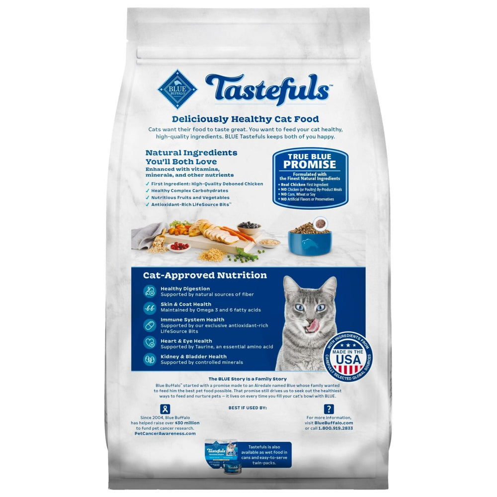 Tastefuls ingredient list featuring real chicken and LifeSource Bits for immune support.