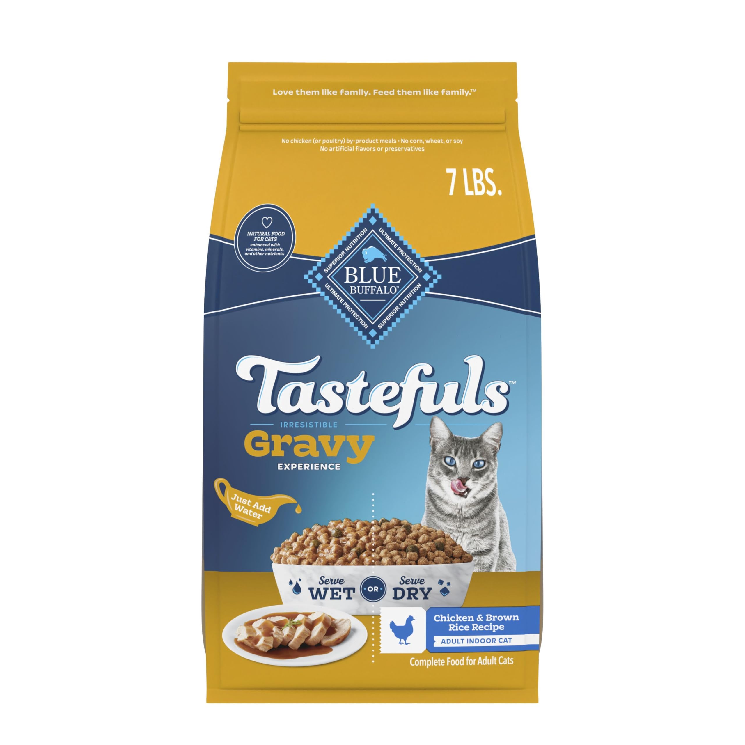 Blue Buffalo Tastefuls Gravy Experience bag showcasing real gravy appeal for cats.