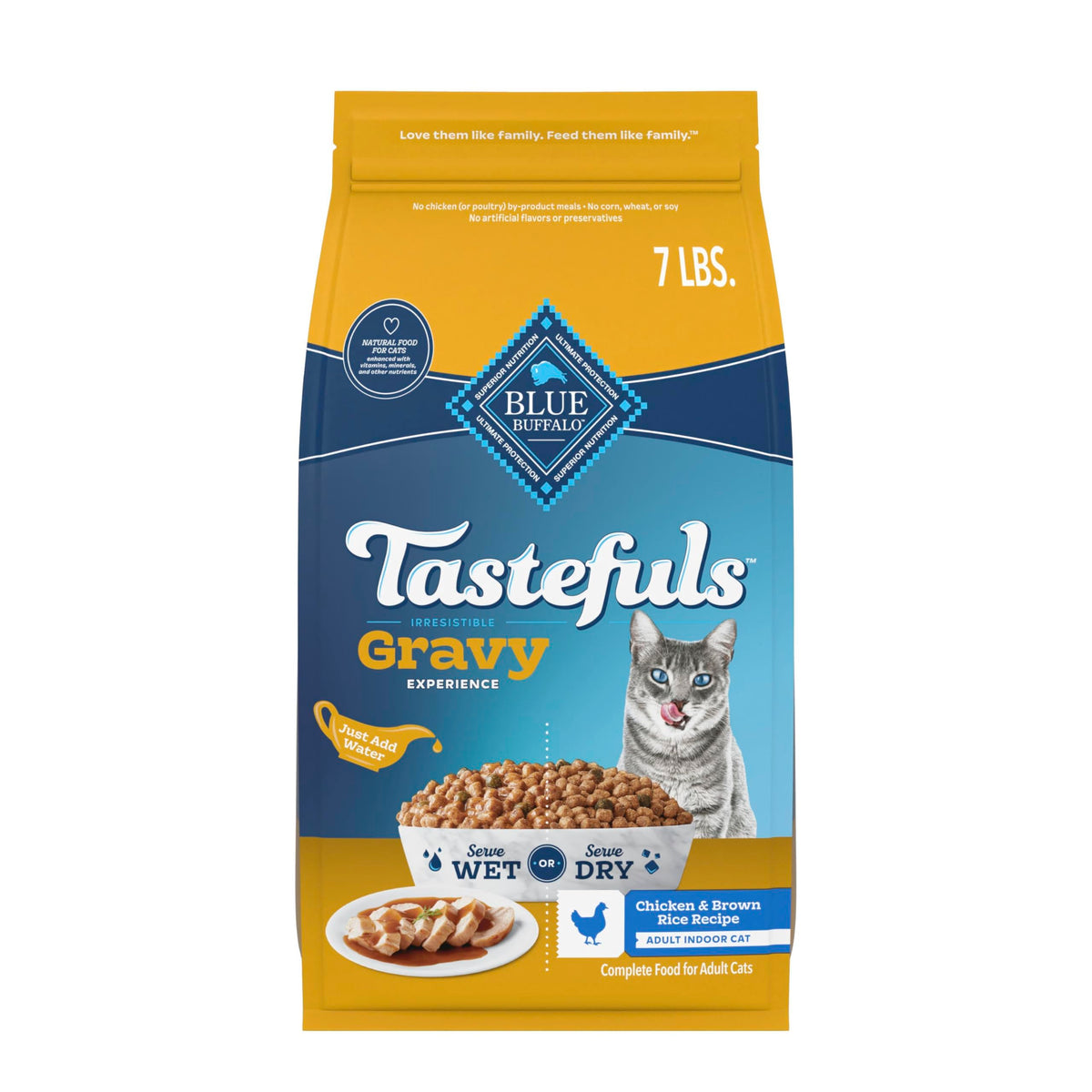 Blue Buffalo Tastefuls Gravy Experience bag showcasing real gravy appeal for cats.