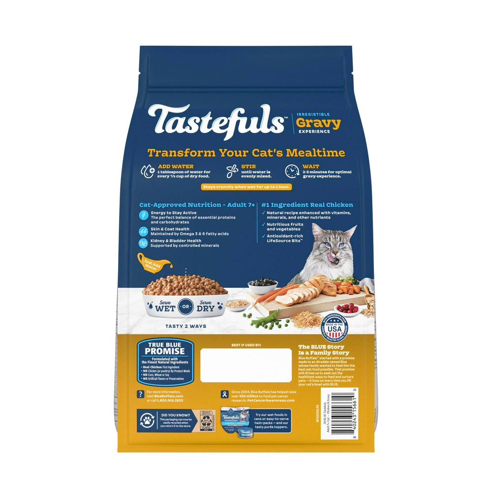 Blue Buffalo Tastefuls Irresistible Gravy Experience dry kibble close-up for crunchy texture
