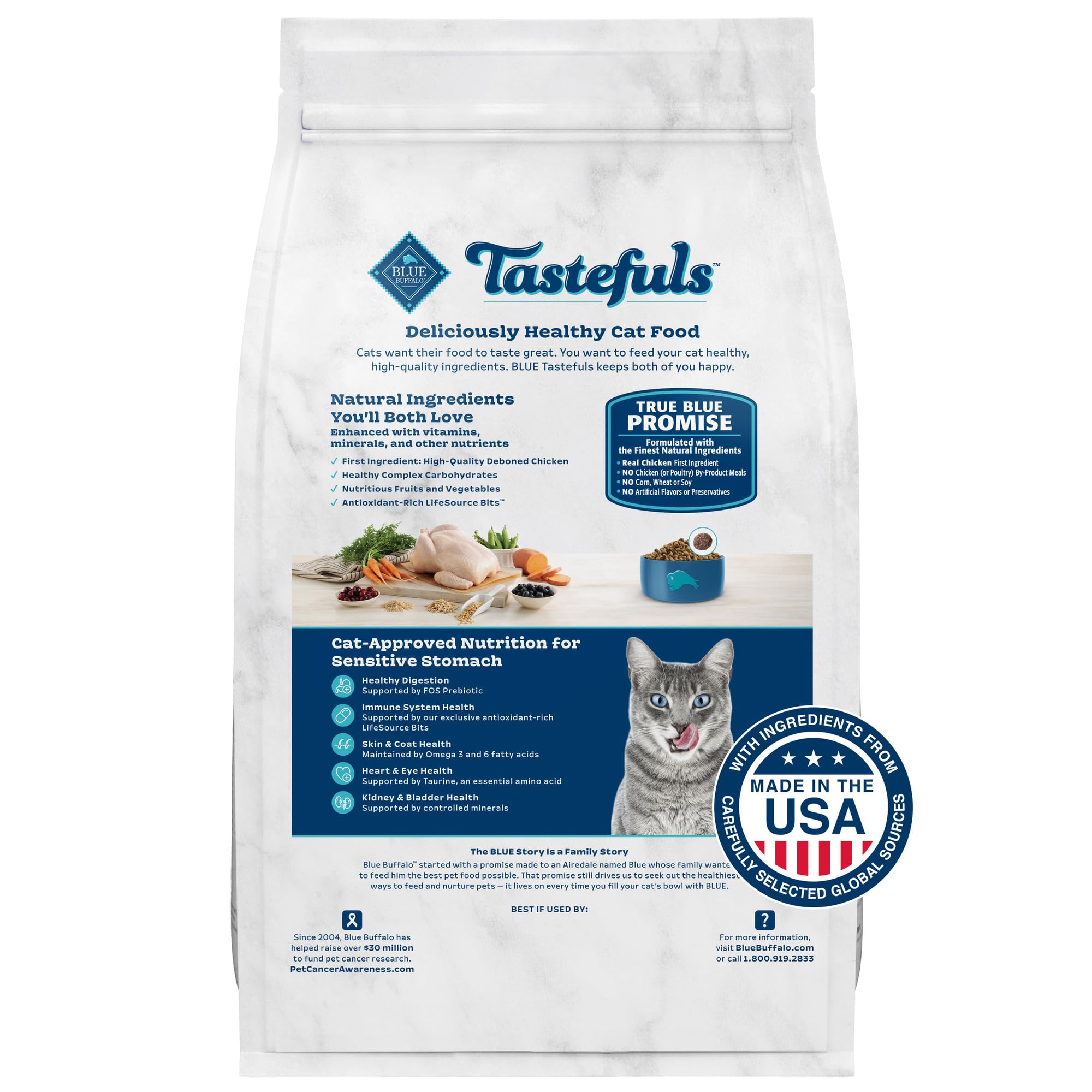 Blue Buffalo Tastefuls sealed bag highlights natural ingredients and no artificial flavors.