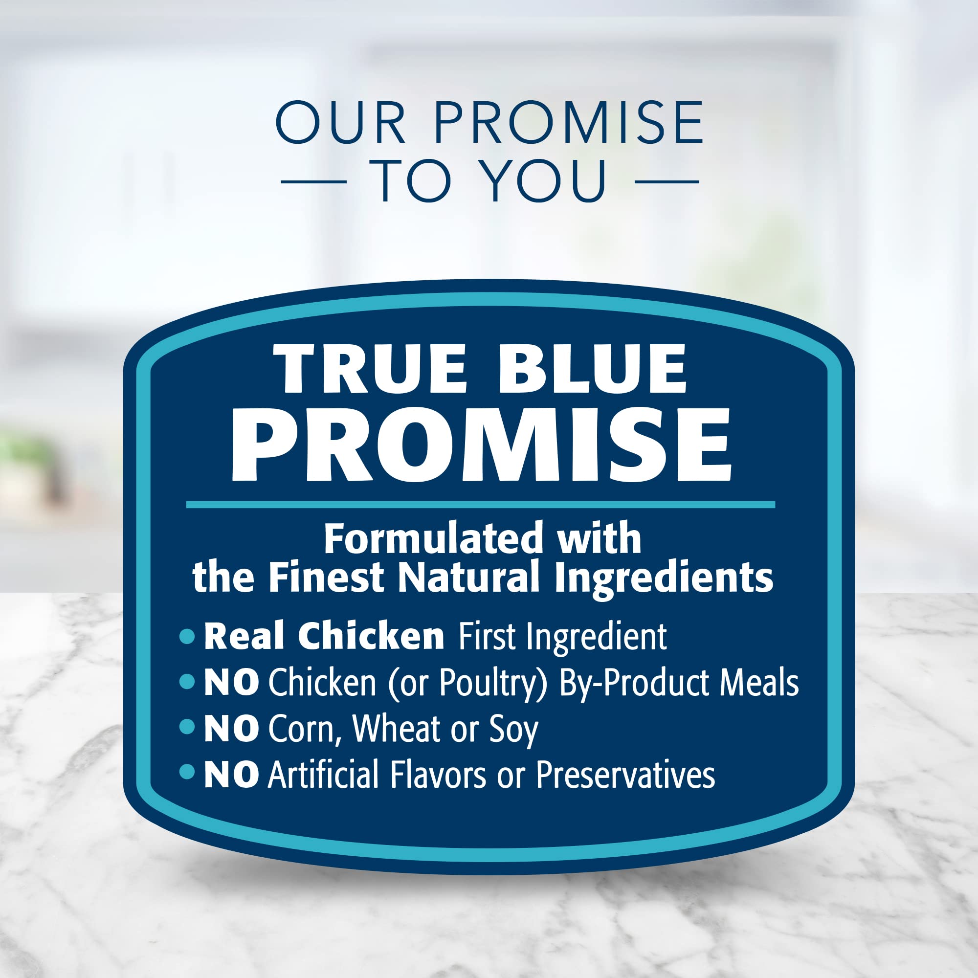 Blue Buffalo Tastefuls packaging note no by-product meals and no corn soy or wheat.