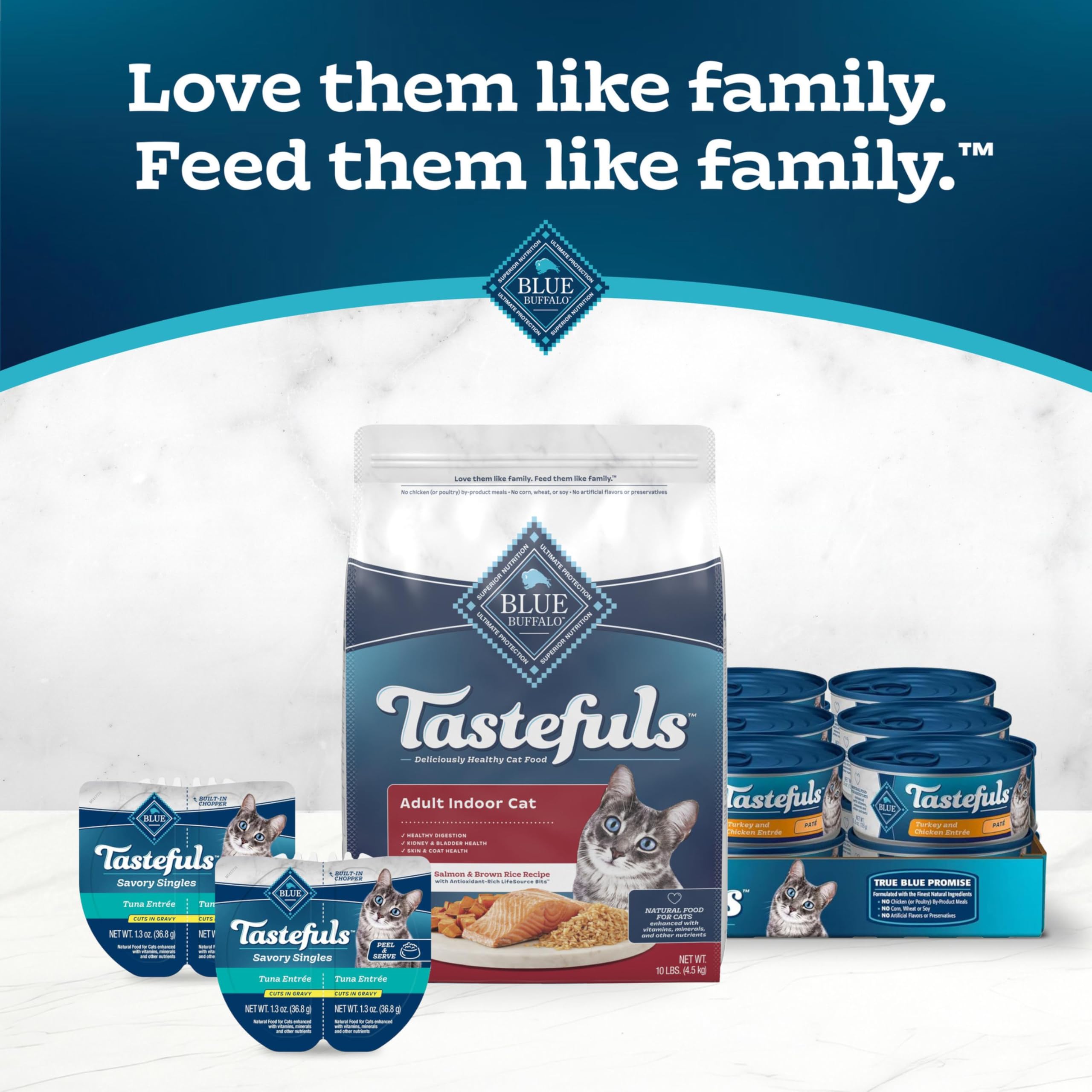 Blue Buffalo Tastefuls salmon and brown rice serving bowl for indoor cat meals