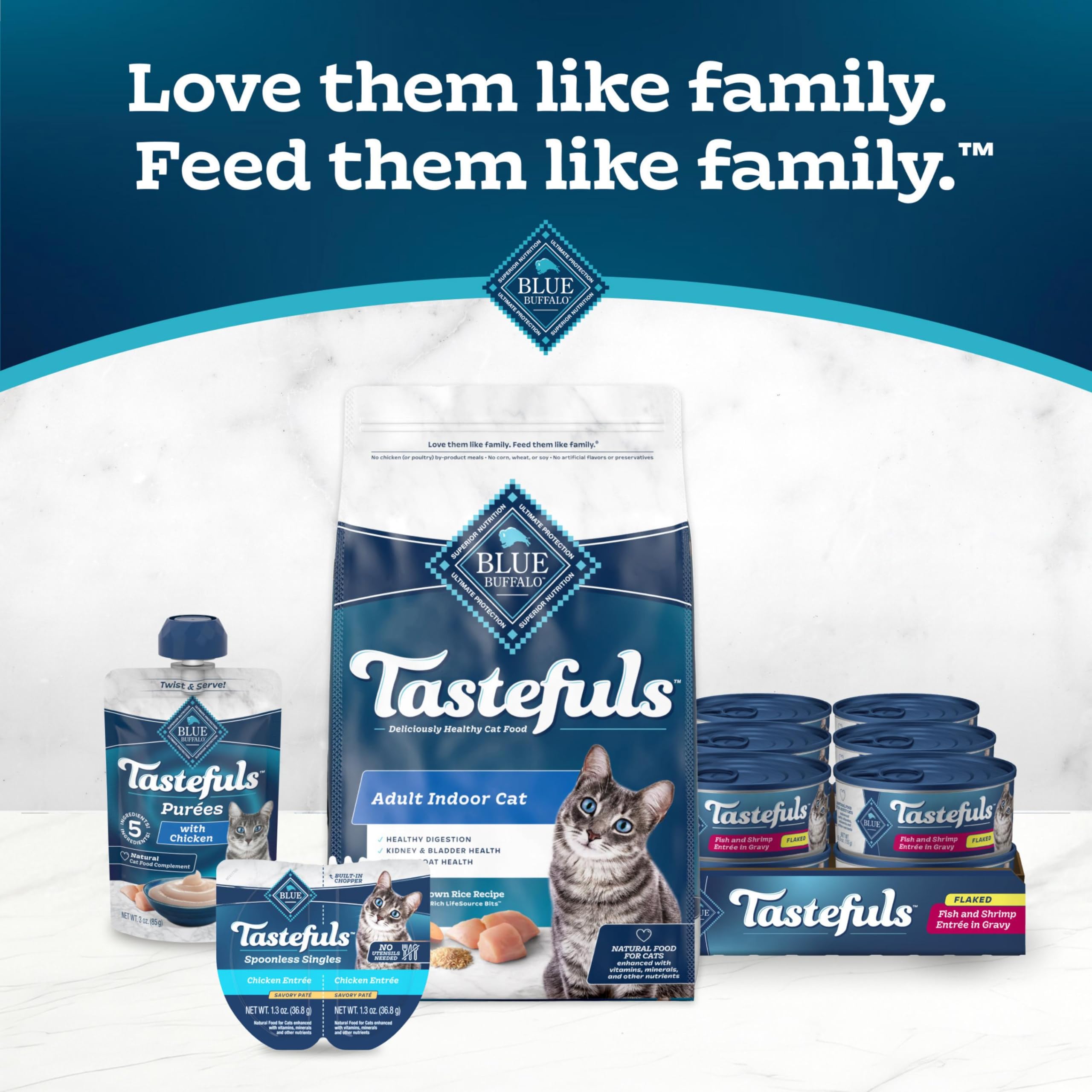 Blue Buffalo Tastefuls 5.5oz can label close-up with premium packaging imagery.